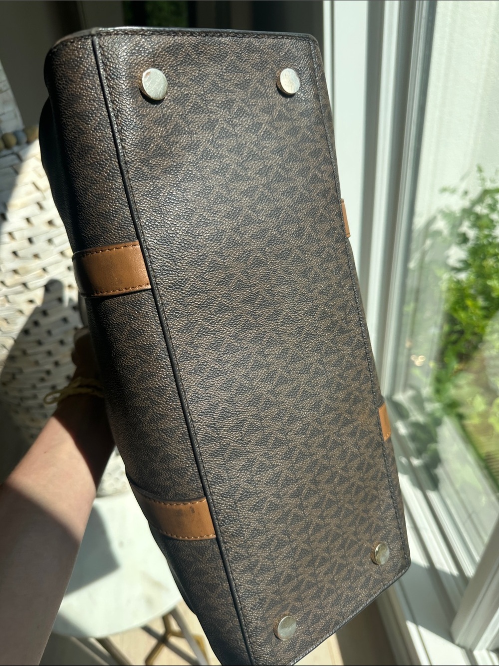 Michael Kors Brown Logo Tote with Tan Leather Accents and Gold Hardware - Picture 4 of 8